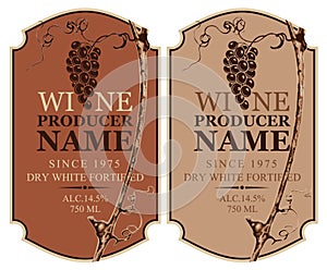 Set of wine labels with grape vine and grape bunch