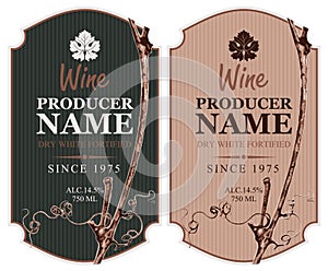 Set of wine labels with grape vine and leaf