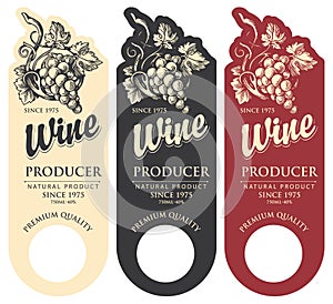 Set of wine labels with hand-drawn grape bunches