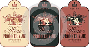 Set of wine labels with still life in retro style