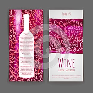 Set of wine labels. watercolor background