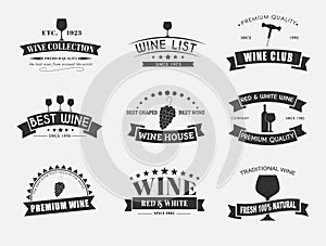Set of wine logos with ribbons
