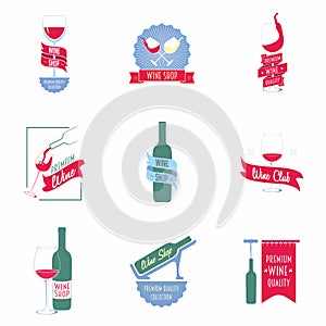 Set of wine shop logos, labels