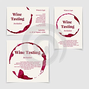 Set of Wine Tasting Invitation cards in different proportions. Vector design elements.