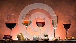 Set of wines and food photo