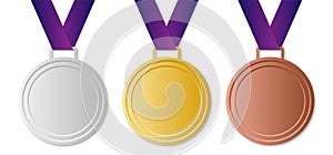 Set of winner medals with ribbon, vector image