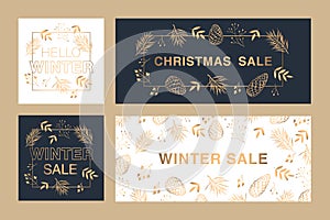 Set of winter banners and posters. Hello winter, Christmas sale.
