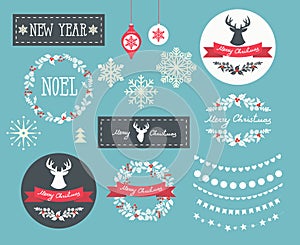Set of Winter Christmas icons, elements and illustrations.