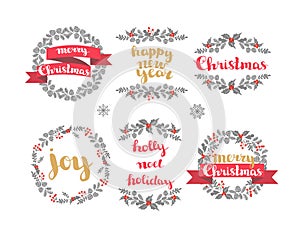 Set of winter christmas wreaths, vector design elements photo