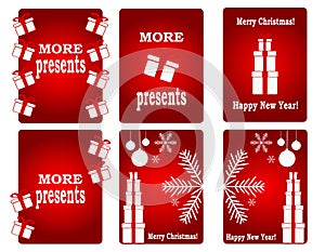set of winter holiday themed posters on a red background