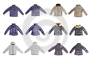 Set of winter jacket isolated on white background