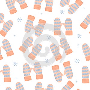 Set of winter mittens and gloves seamless pattern. Warm mittens. Winter accessories