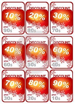 Set of winter price tags with percentage discount