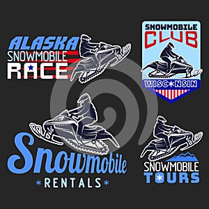 Set of winter snowmobile emblems, badges and icons. photo