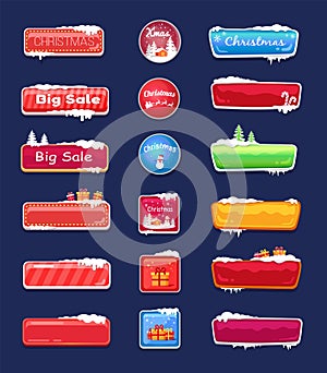 Set of Winter Theme Web Push Button Covered Snow
