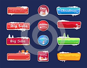 Set of Winter Theme Web Push Button Covered Snow