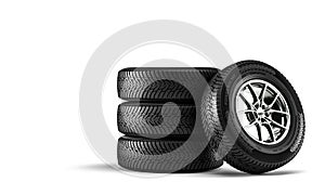 set of winter tyres on a white background