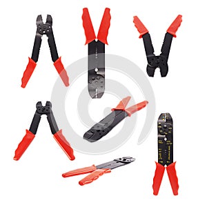 Set of wire stripper over white isolated background