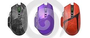 Set of wireless gaming computer mouse isolated on white background