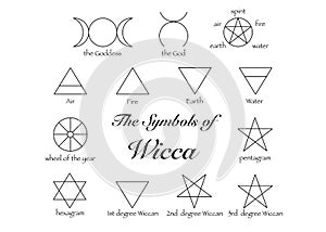 Set of Witches runes, wiccan divination symbols. Ancient occult symbols, isolated on white. Vector illustration.