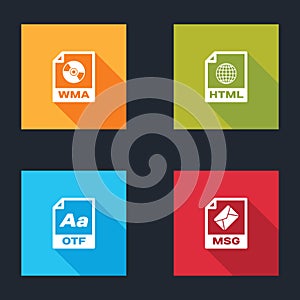 Set WMA file document, HTML, OTF and MSG icon. Vector