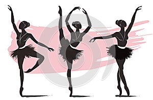 Set of Woman ballerina, ballet logo icon for ballet school dance studio vector illustration