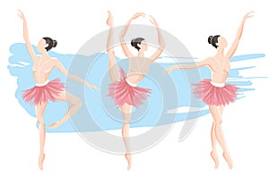 Set of Woman ballerina, ballet logo icon for ballet school dance studio vector illustration