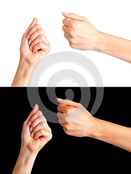 Set of woman clenched fist. Concept of unity, fight or cooperation