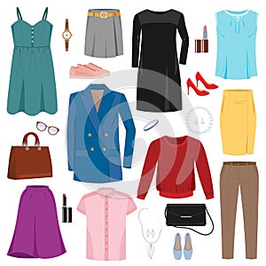 Set of woman clothes and accessories