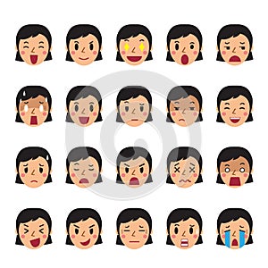 Set of a woman faces showing different emotions