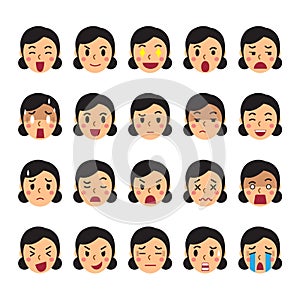 Set of woman faces showing different emotions