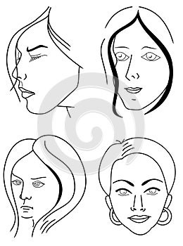 Set of woman faces