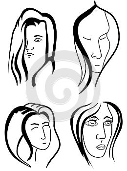 Set of woman faces