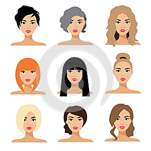 Set of woman hair styling flat Illustration