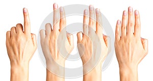 Set of woman hands count on fingers