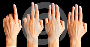 Set of woman hands count on fingers