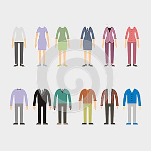 Set of woman and man clothes icons,