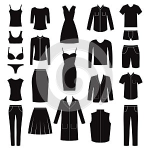 Set of woman and man clothes icons, illustration