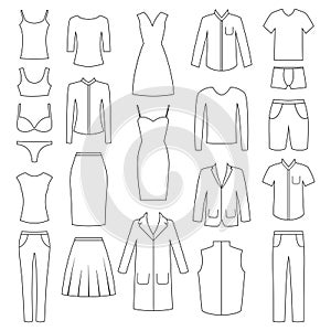 Set of woman and man clothes icons, illustration