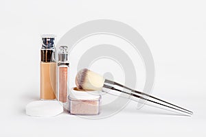 Set of woman`s cosmetics on white background.