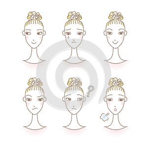 Set of woman`s emotions. Facial expression. Girl Avatar.