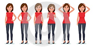 Set of woman`s emotions. Facial expression. Girl Avatar. Vector cartoon illustration of a flat design