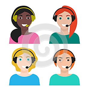 Set of woman telemarketer, call center operator, hot line
