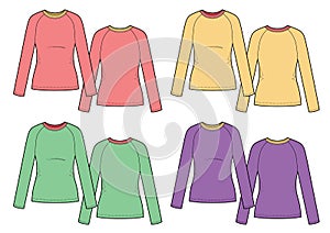 Set of womans multicolor t-shirts longsleeve. Vector