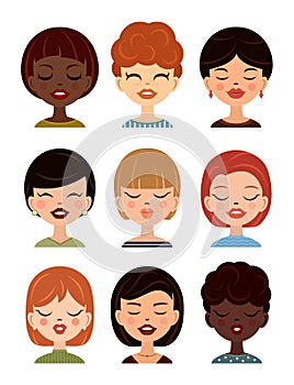 Set of women avatars, profile pictures. Vector girls avatar, flat icons.