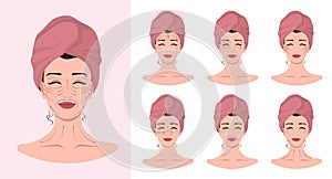 Set of women facial massage lines