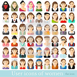 Set of women icons in flat style different occupations age and style isolated