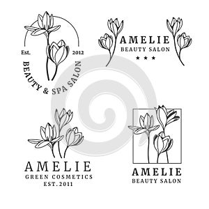 Set of women logos with crocus flower.