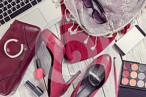Set of women`s accessories and gadgets