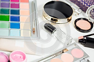 Set of women`s cosmetics on table.